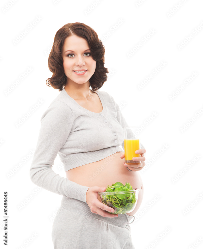 A happy pregnant woman isolated on white A happy pregnant woman isolated on white