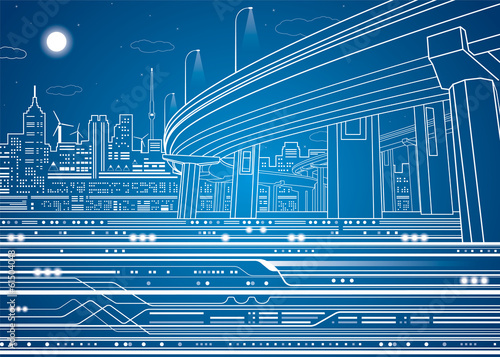 Vector city, vector lines overpass, bridge, underground, train