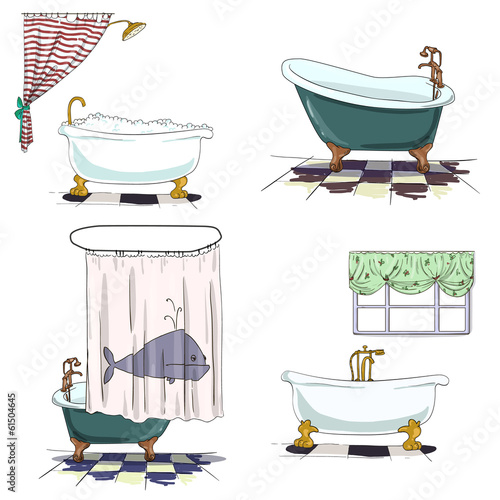 bathtubs cartoon style. Bathroom interior element. Vector