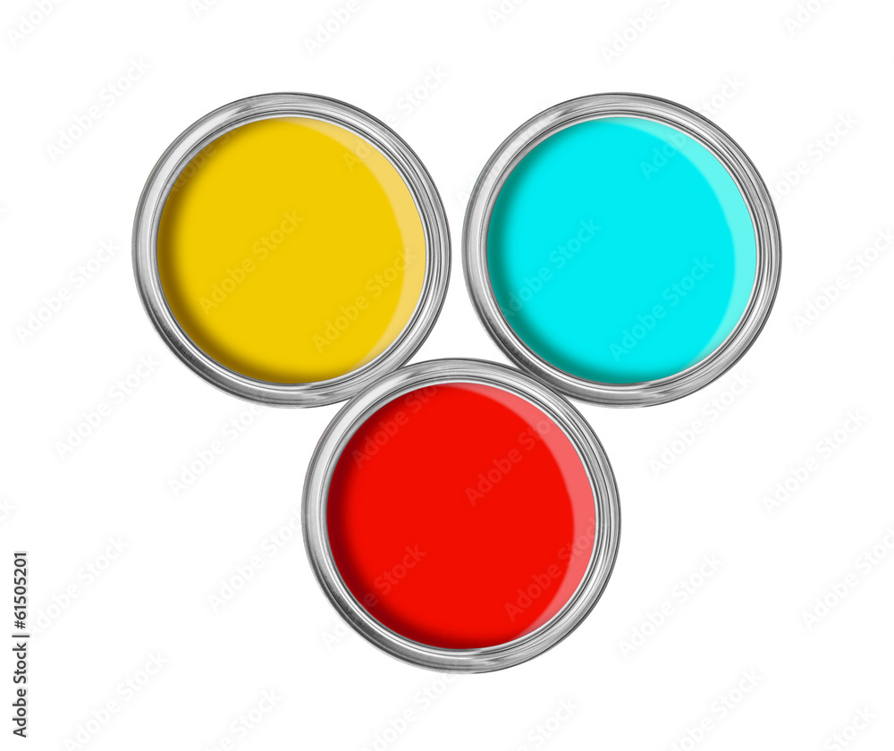 open tin cans with paint isolated on white open tin cans with paint isolated on white