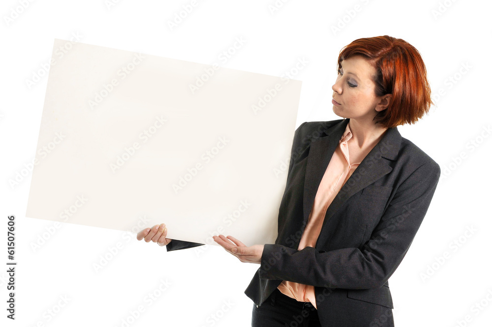 business woman holding blank cardboard sign copy space business woman holding blank cardboard sign copy space