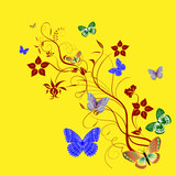 Vector card with a branch and butterflies