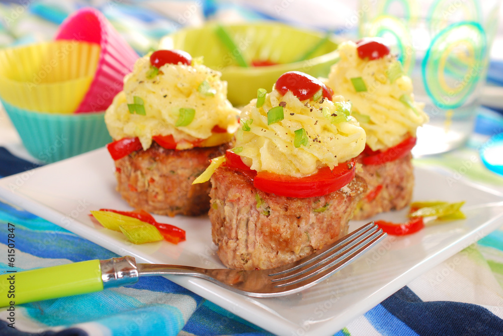 cupcakes made from minced meat and potato puree for dinner