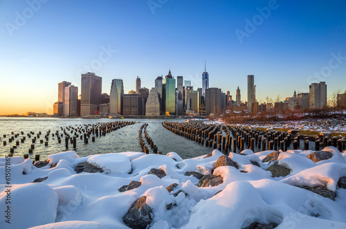 Manhattan Skyline with the One World Trade Center building at tw