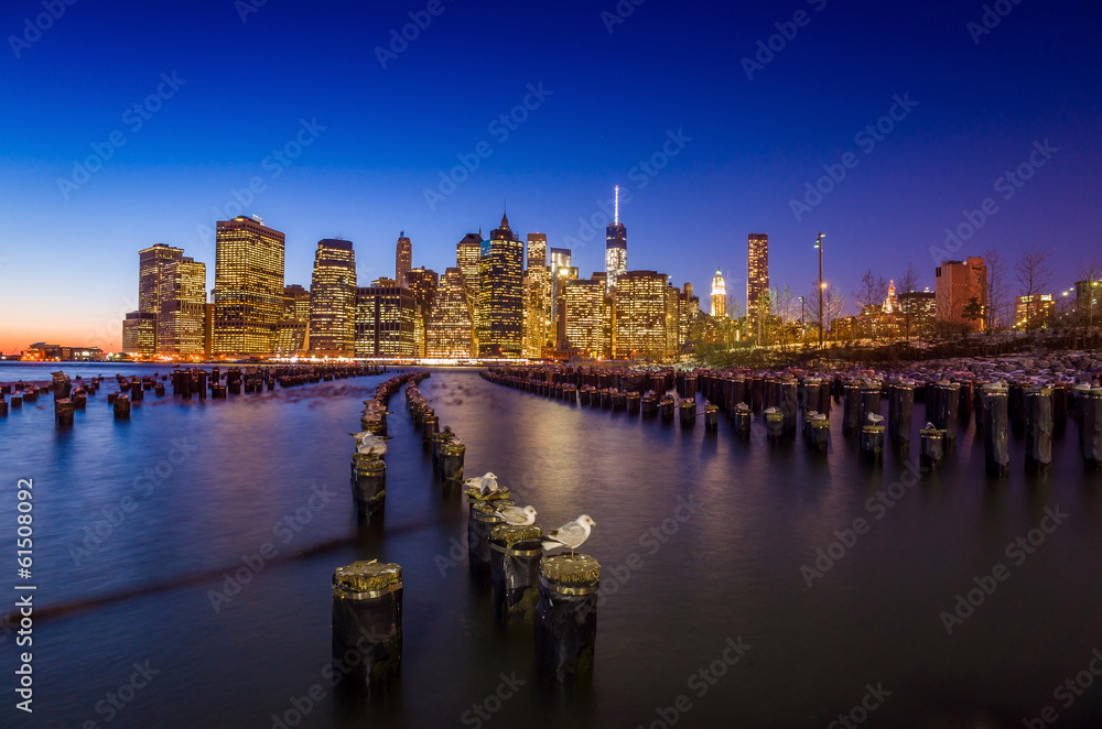 Manhattan Skyline with the One World Trade Center building at tw Manhattan Skyline with the One World Trade Center building at tw