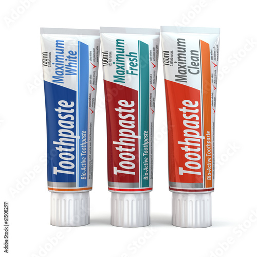 Fototapeta Naklejka Na Ścianę i Meble -  Three toothpaste containers