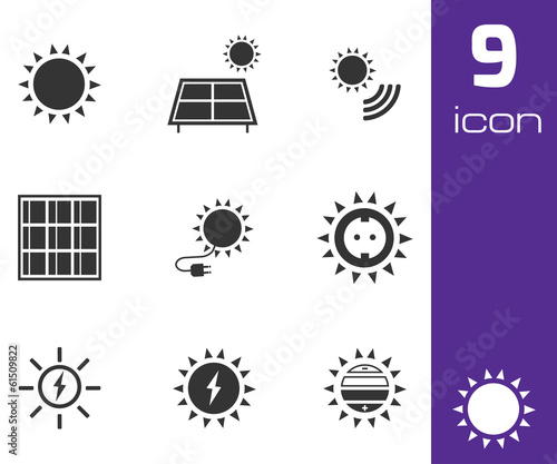 Vector black solar energy icons set