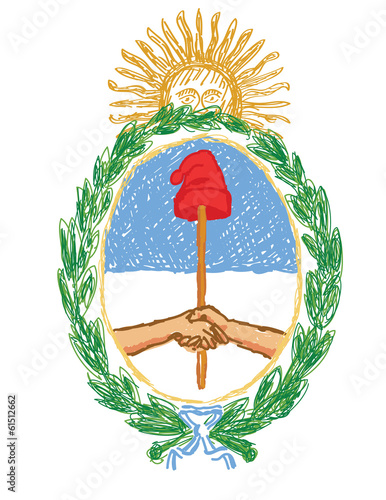 isolated hand drawn vector emblem of argentina - yellow sun, wre
