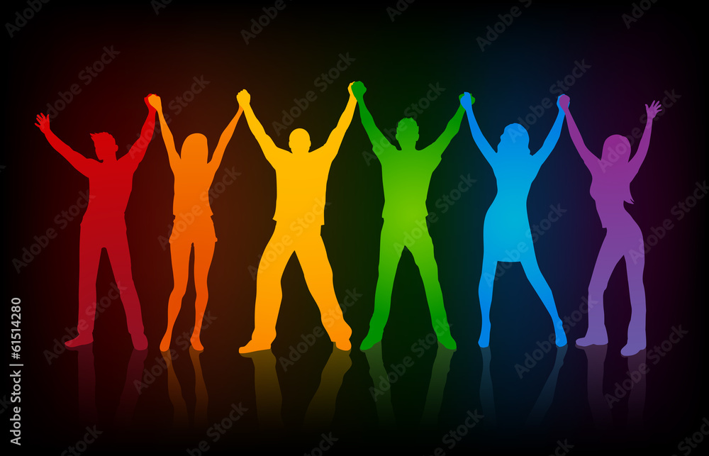 colorful silhouettes of people supporing  LGBT rights