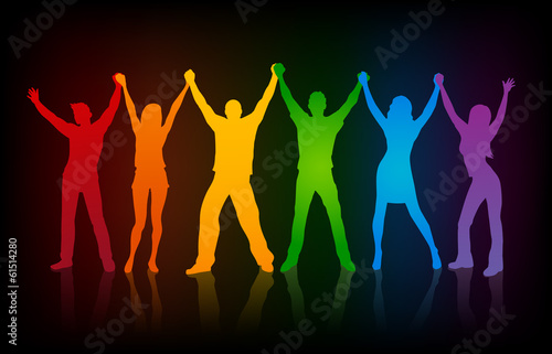 colorful silhouettes of people supporing  LGBT rights