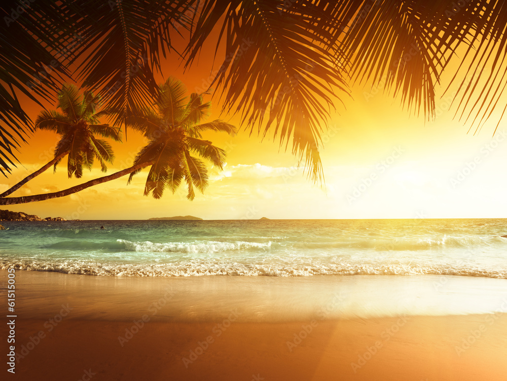 Naklejka premium zachód słońca na plaży Morza Karaibskiego