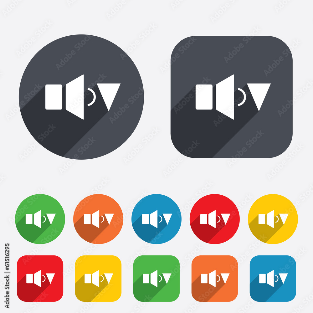 Speaker low volume sign icon. Sound symbol.