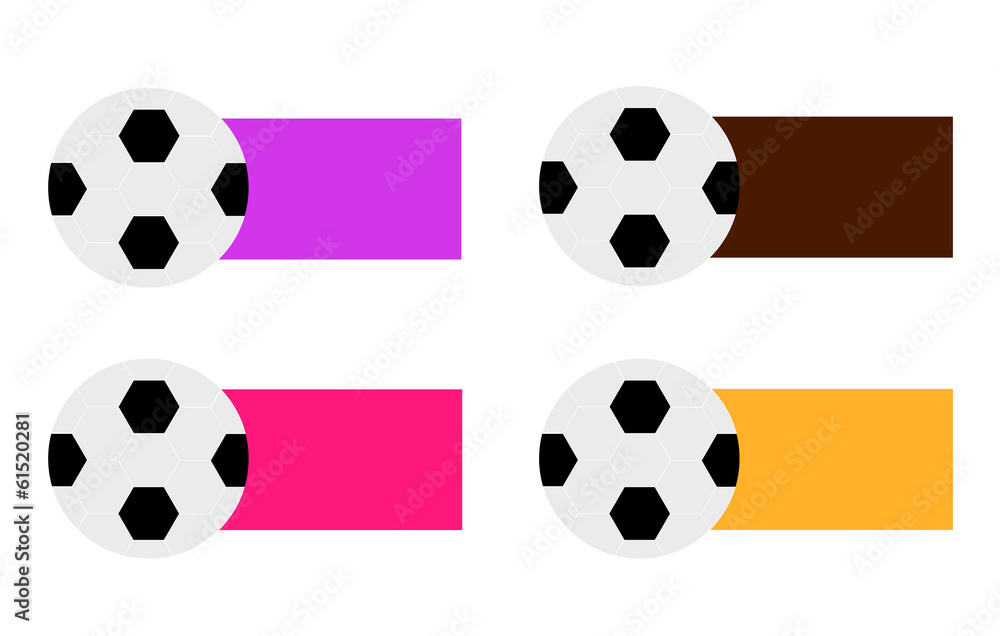 Four Soccer Balls with Purple, Brown, Pink and Gold Flag Four Soccer Balls with Purple, Brown, Pink and Gold Flag