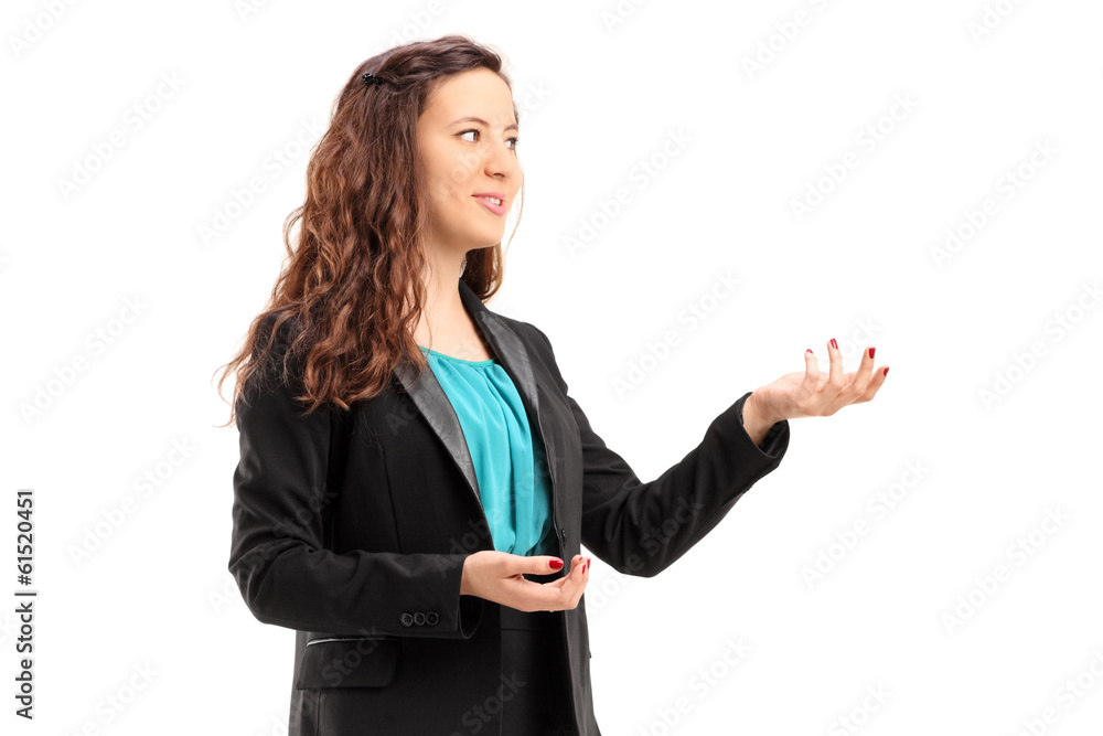 Young professional woman during a discussion Young professional woman during a discussion