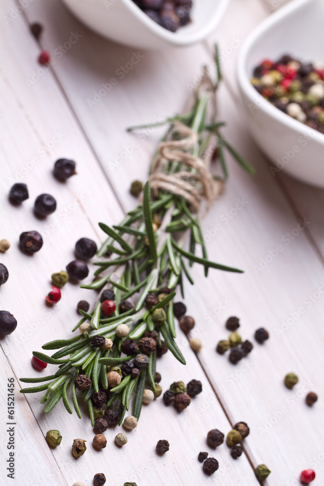 Fototapeta premium Rosemary bound on a wooden board