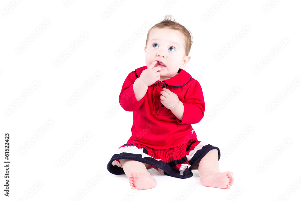 Little baby girl in a red dress Little baby girl in a red dress
