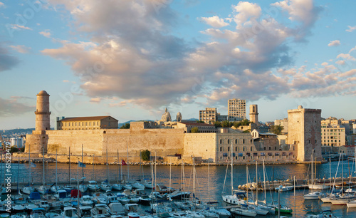 The 17 century fort Saint-Jean in Marseille at sunset, France