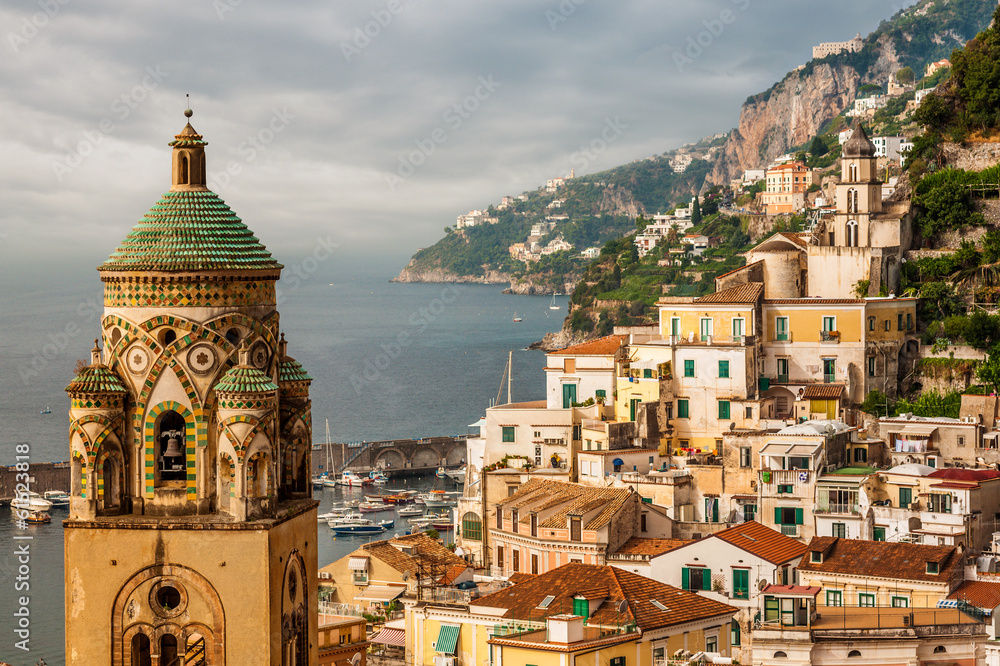 Aerial view of the Amalfi city, Italy