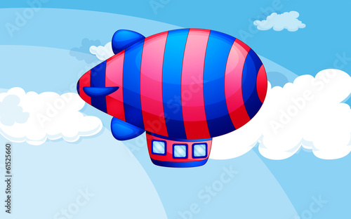 A stripe-colored airship in the sky