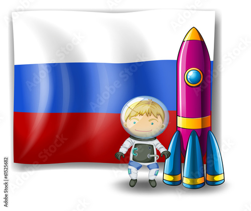 A Russian flag at the back of the rocket and the explorer