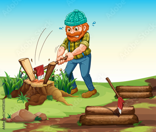 A lumberjack chopping woods