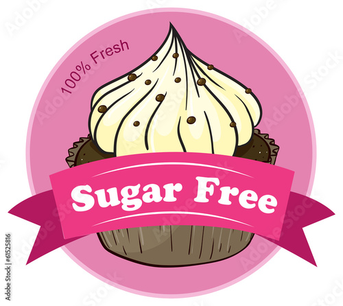 A sugar free label with a cupcake