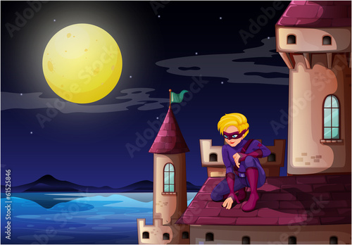 A male superhero at the castle