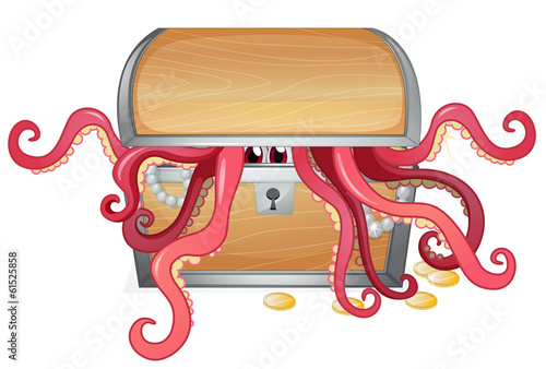 Canvas Print A treasure box with an octopus inside