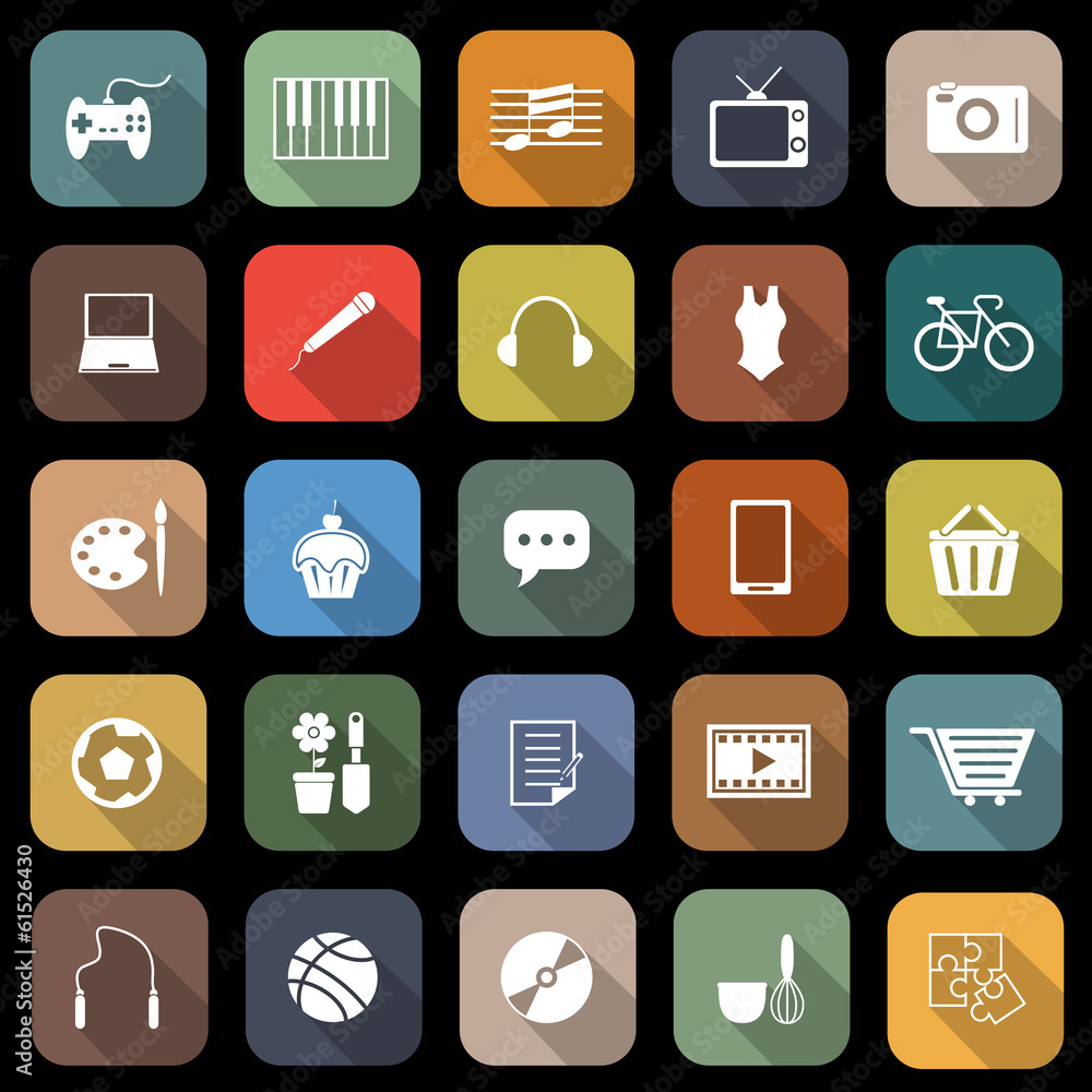 Hobby flat icons with long shadow Hobby flat icons with long shadow