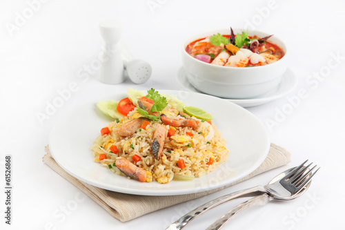 Salmon fried rice and tom yum goong,
