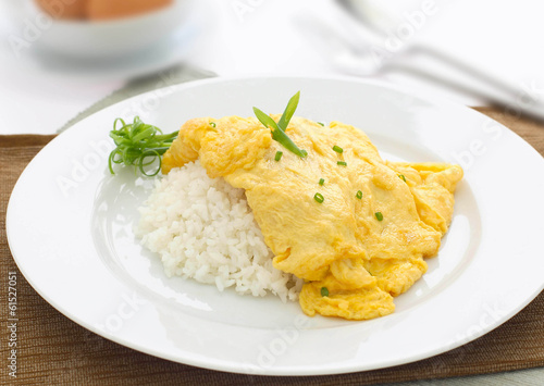 fried omelet topped on rice