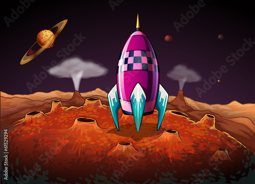 A rocket at the outerspace near the planets