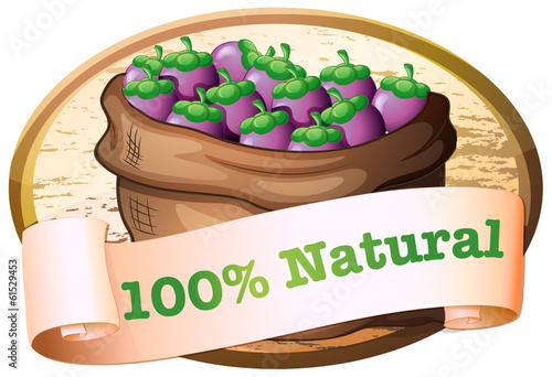 A sack of eggplants with a natural label