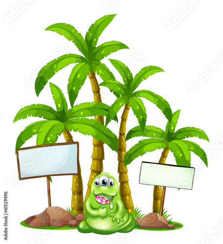 A green monster in the middle of the empty signboards