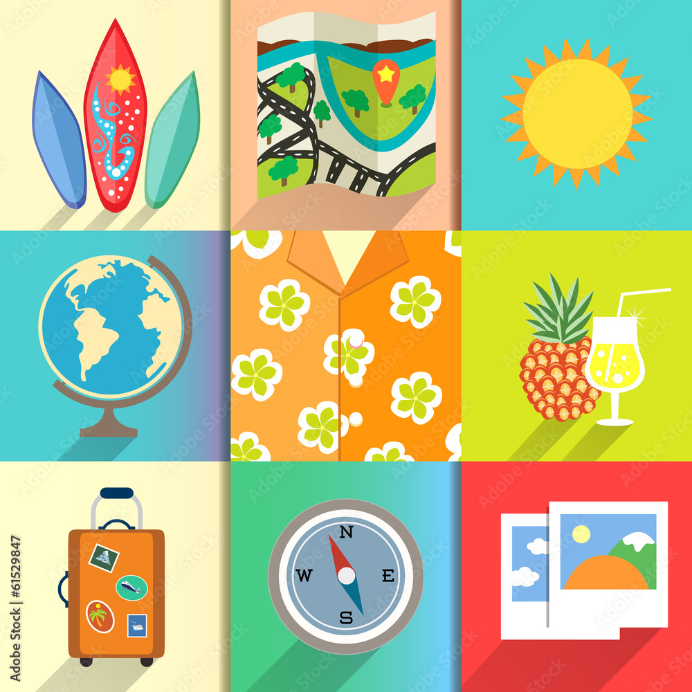 Fototapeta premium Travel and vacation icons set