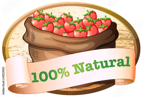 A sack of strawberries with a natural label