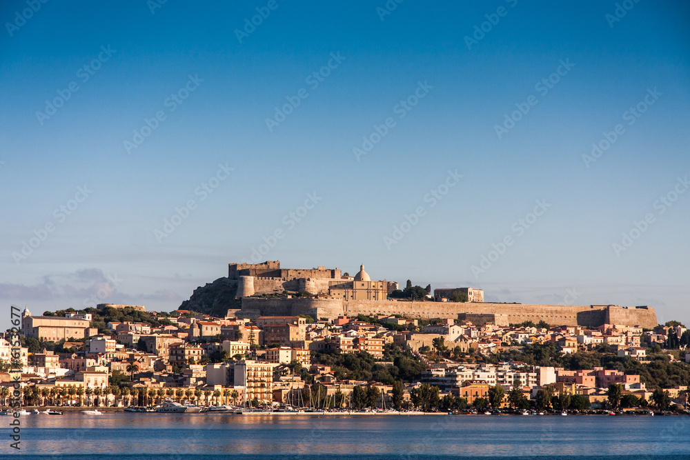 View of Milazzo town from the sea, Sicily, Italy