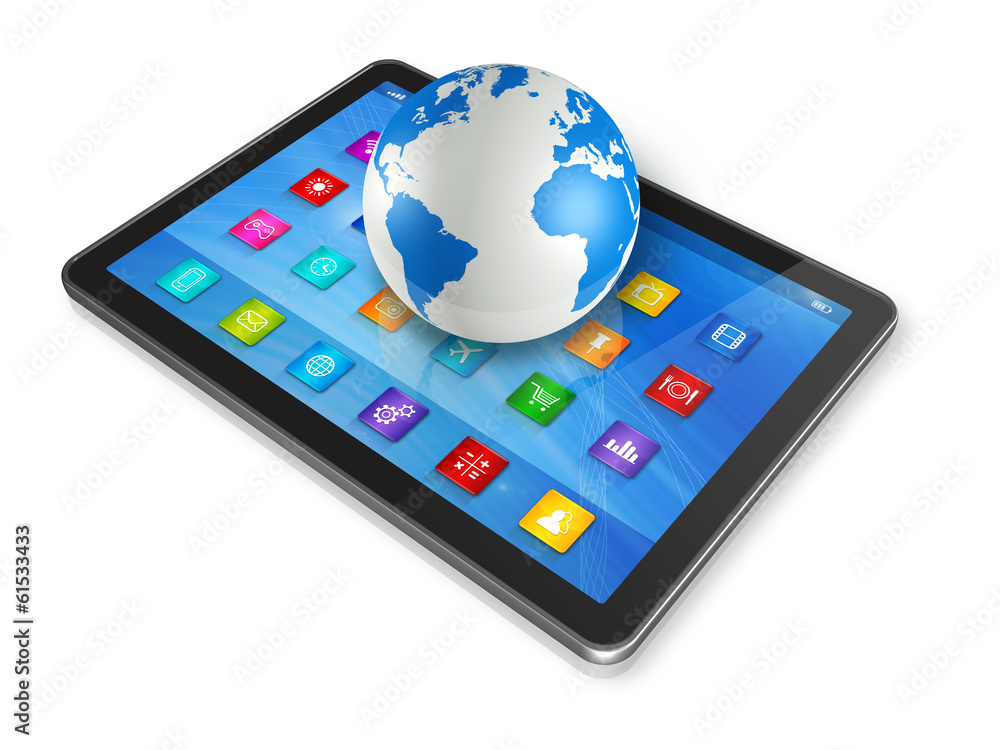 Digital Tablet Computer and World Globe Digital Tablet Computer and World Globe