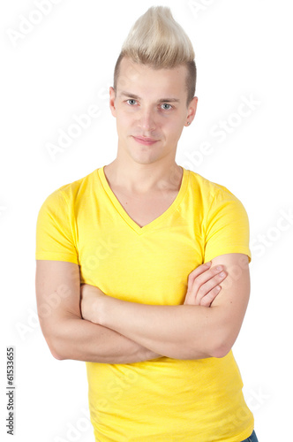 Portrait of handsome man dressed in yellow t-shirt