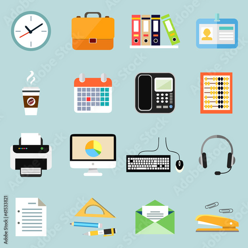 Business office stationery icons set