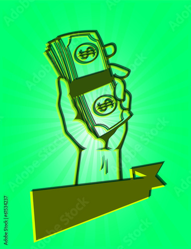 Fistful of money: hand holding a stack of dollar bills