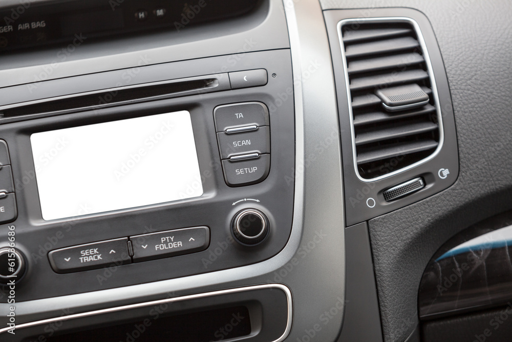 Car radio with cutout white blank screen Car radio with cutout white blank screen