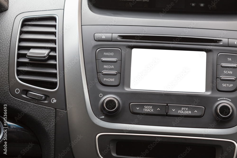 Car display on the dashboard, white background Car display on the dashboard, white background