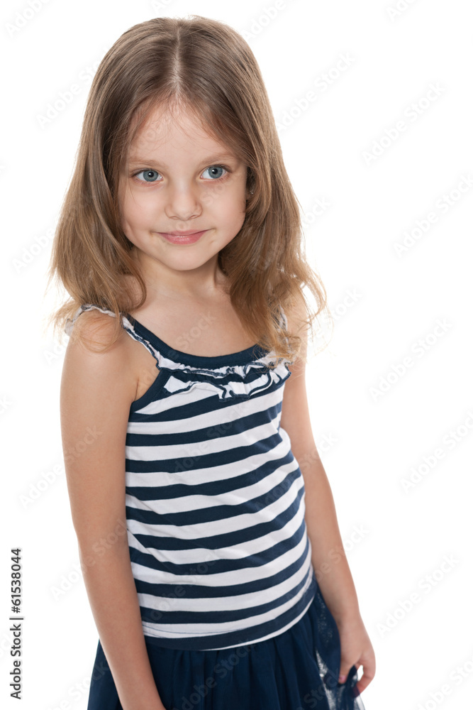 Thoughtful little girl against the white background Thoughtful little girl against the white background