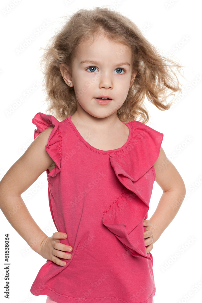 Dreaming little girl against the white background Dreaming little girl against the white background