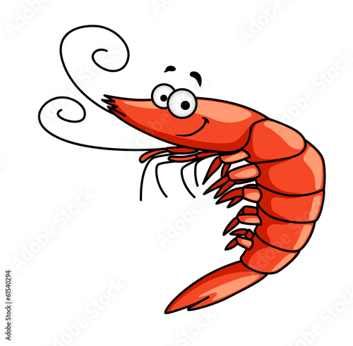 Happy prawn or shrimp with curly feelers
