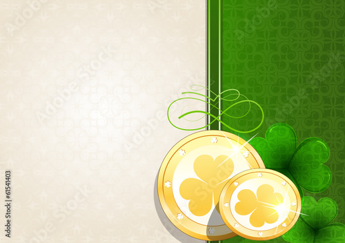 Leprechaun gold coins on vintage background