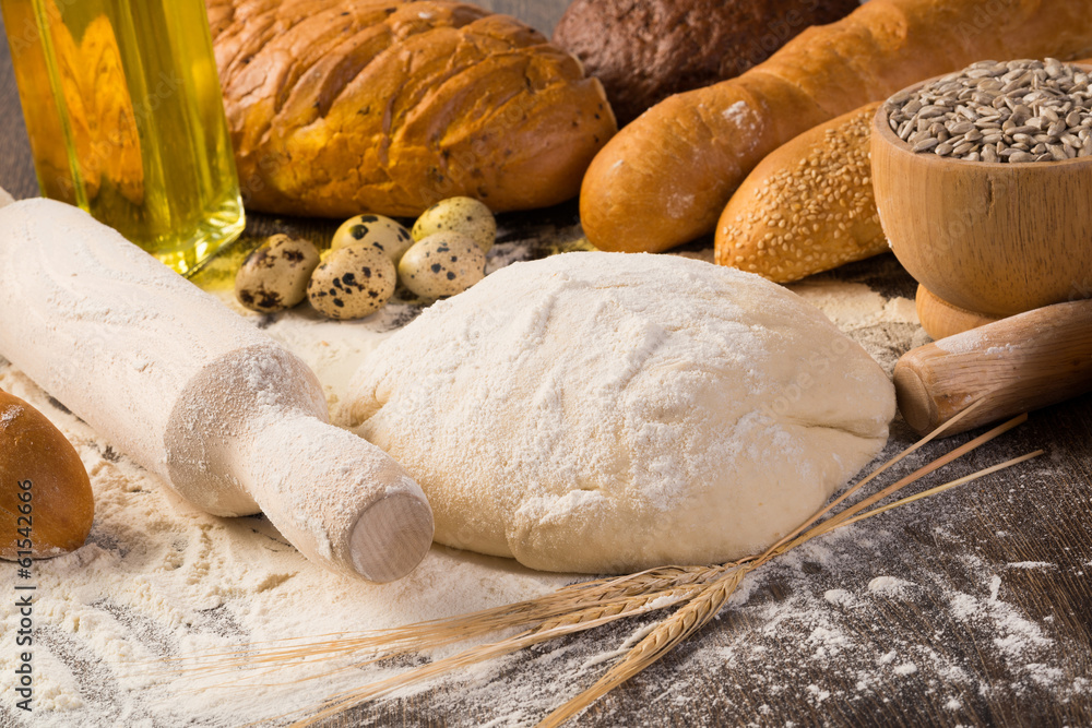 flour, eggs, white bread, wheat ears flour, eggs, white bread, wheat ears
