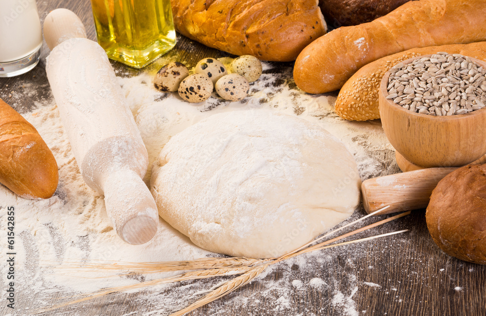 flour, eggs, white bread, wheat ears flour, eggs, white bread, wheat ears