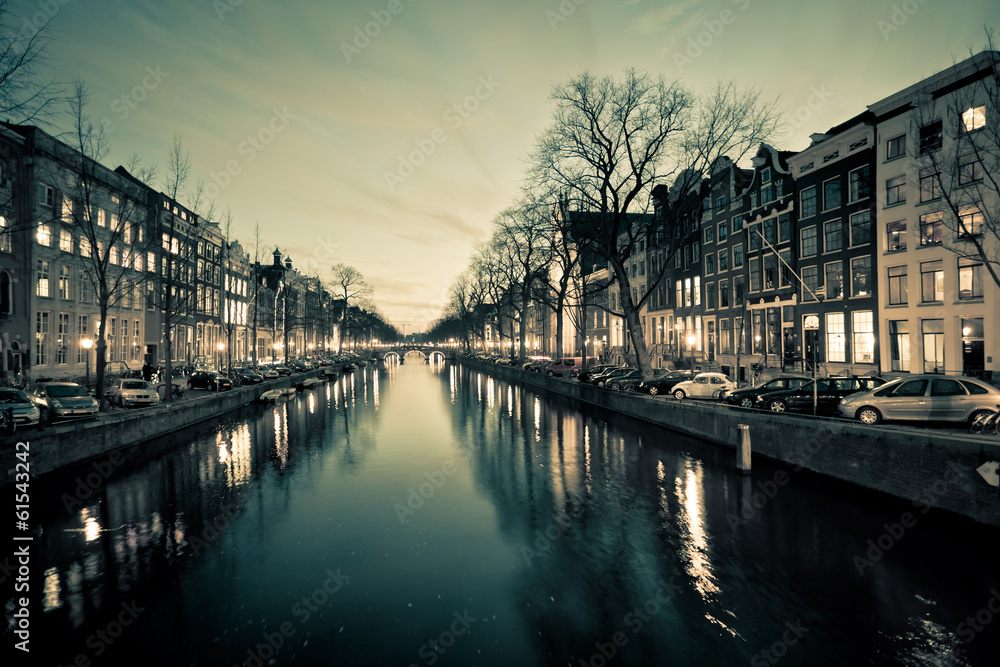 Amsterdam Canal Street view at Night
